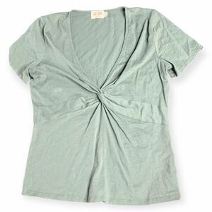 NATION Women’s Sage Green Short Sleeve Twist Front V-Neck Top Size Small